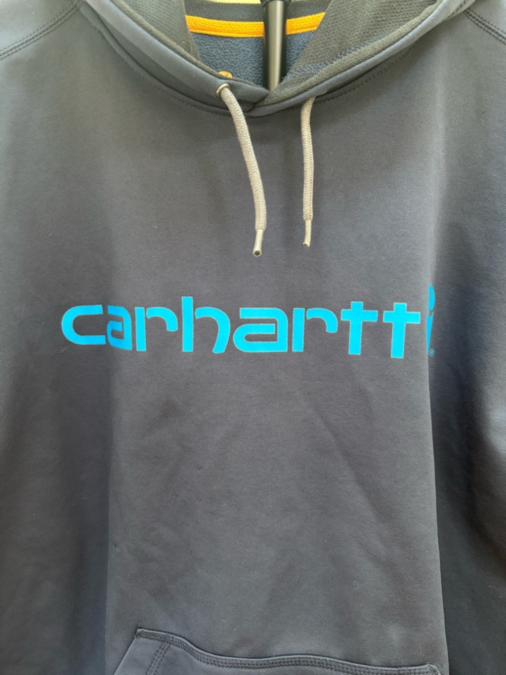 Carhartt Blue Relaxed Fit Hooded Sweatshirt with Teal Logo Men’s XL - Picture 3 of 7